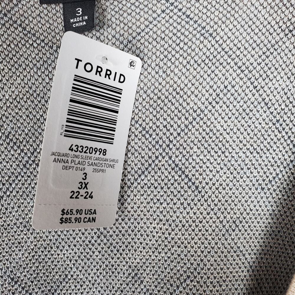 NEW Torrid Jacquard Shrug Cardigan Sweater Plus Sz 3X Sandstone Plaid Long Sleev - Picture 8 of 15